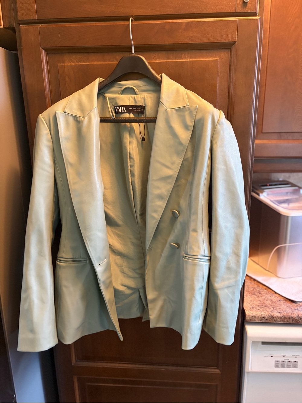 ZARA Mint Green Double-Breasted Blazer Jacket